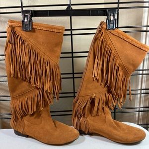 Final Sale Vintage Good Cond SIBICCA Leather Suede Fringed Hard Sole Moccasins